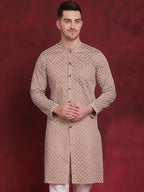 Jompers Men's Sequin Chikankari Front Open Kurta - Beige
