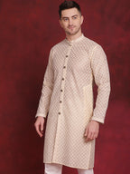 Jompers Men's Sequin Chikankari Front Open Kurta - Golden