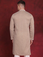 Jompers Men's Sequin Chikankari Front Open Kurta - Beige