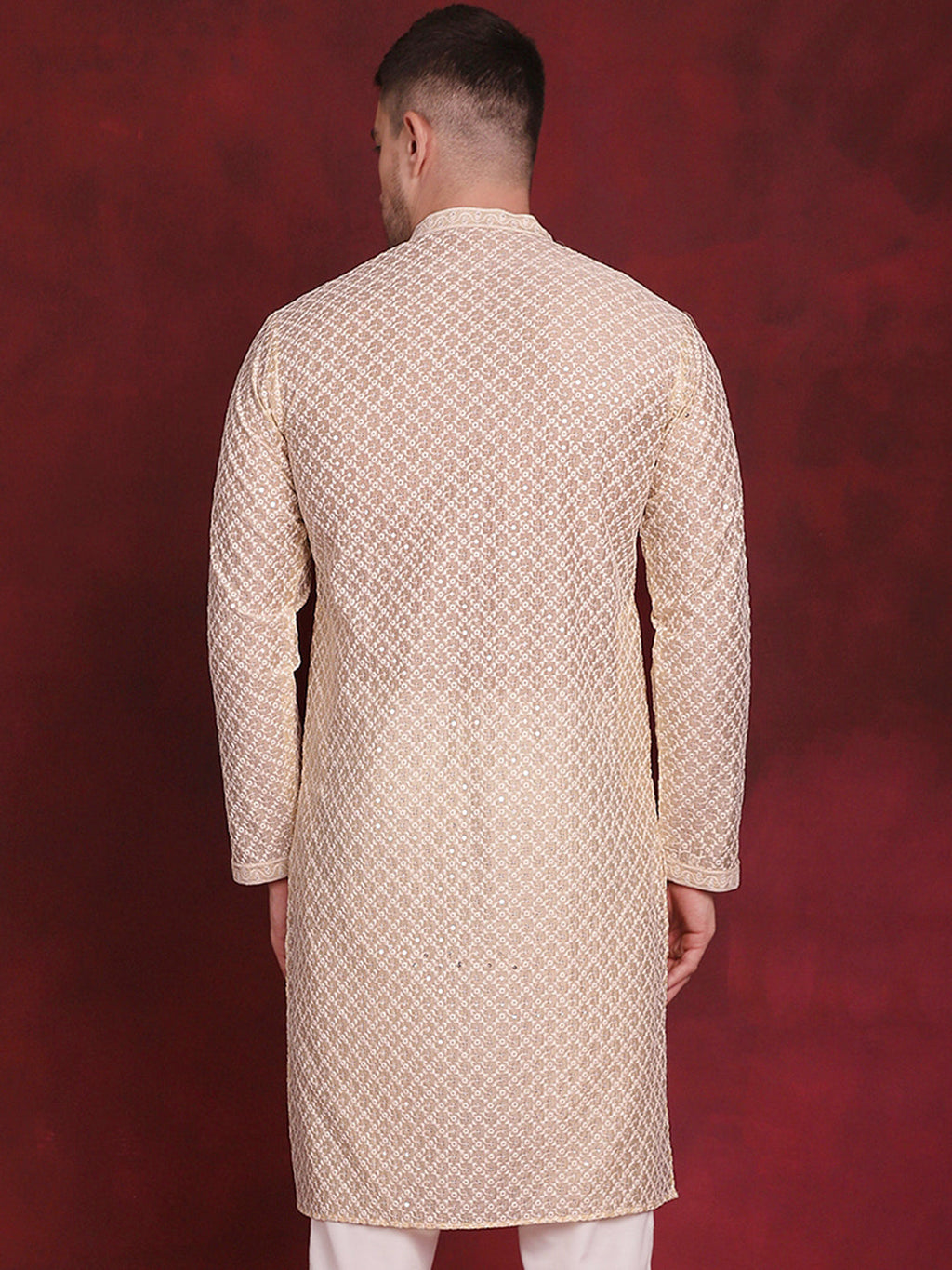 Jompers Men's Sequin Chikankari Front Open Kurta - Golden