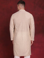 Jompers Men's Sequin Chikankari Front Open Kurta - Golden