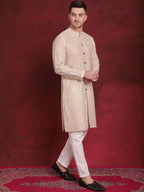 Jompers Men's Sequin Chikankari Front Open Kurta - Golden