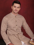 Jompers Men's Sequin Chikankari Front Open Kurta - Beige