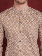 Jompers Men's Sequin Chikankari Front Open Kurta - Beige