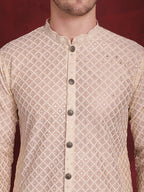 Jompers Men's Sequin Chikankari Front Open Kurta - Golden