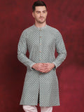 Jompers Men's Sequin Chikankari Front Open Kurta - Green