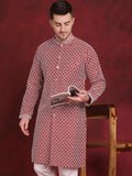 Jompers Men's Sequin Chikankari Front Open Kurta - Maroon