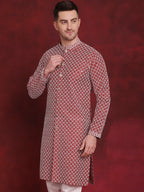 Jompers Men's Sequin Chikankari Front Open Kurta - Maroon
