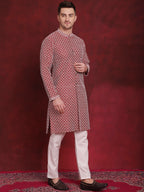 Jompers Men's Sequin Chikankari Front Open Kurta - Maroon