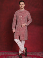 Jompers Men's Sequin Chikankari Front Open Kurta - Maroon