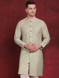 Jompers Men's Sequin Chikankari Front Open Kurta - Pista