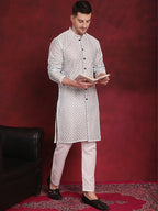 Jompers Men's Sequin Chikankari Front Open Kurta - Sky Blue
