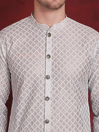 Jompers Men's Sequin Chikankari Front Open Kurta - Sky Blue