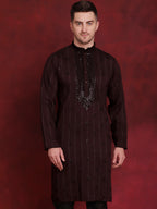Jompers Men's Sequins Embroidered Kurta - Maroon