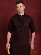 Jompers Men's Sequins Embroidered Kurta - Maroon