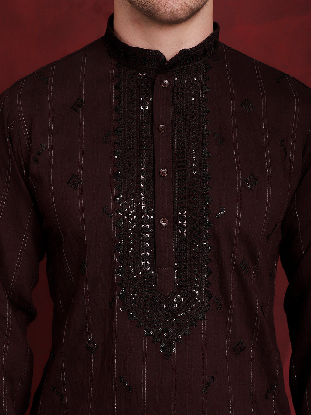 Jompers Men's Sequins Embroidered Kurta - Maroon