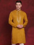 Jompers Men's Sequins Embroidered Kurta - Mustard