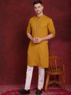 Jompers Men's Sequins Embroidered Kurta - Mustard