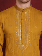 Jompers Men's Sequins Embroidered Kurta - Mustard