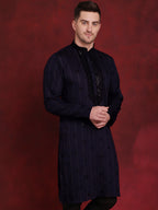 Jompers Men's Sequins Embroidered Kurta - Navy Blue