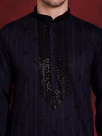 Jompers Men's Sequins Embroidered Kurta - Navy Blue