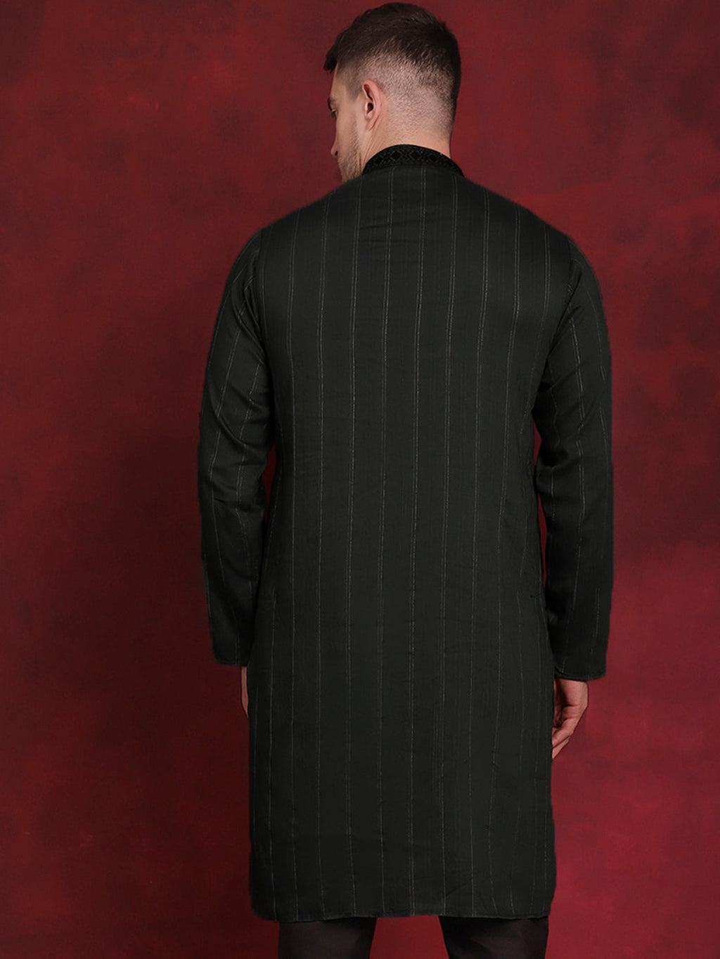 Jompers Men's Sequins Embroidered Kurta - Olive