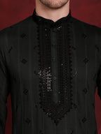 Jompers Men's Sequins Embroidered Kurta - Olive