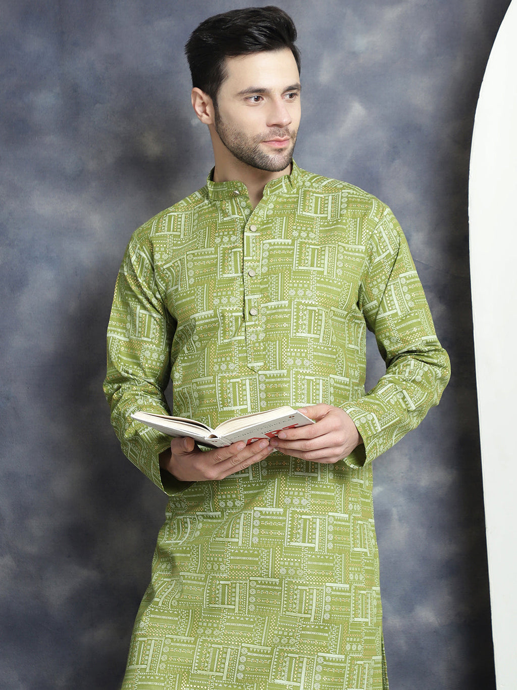 Jompers Men's Printed Kurta - Olive