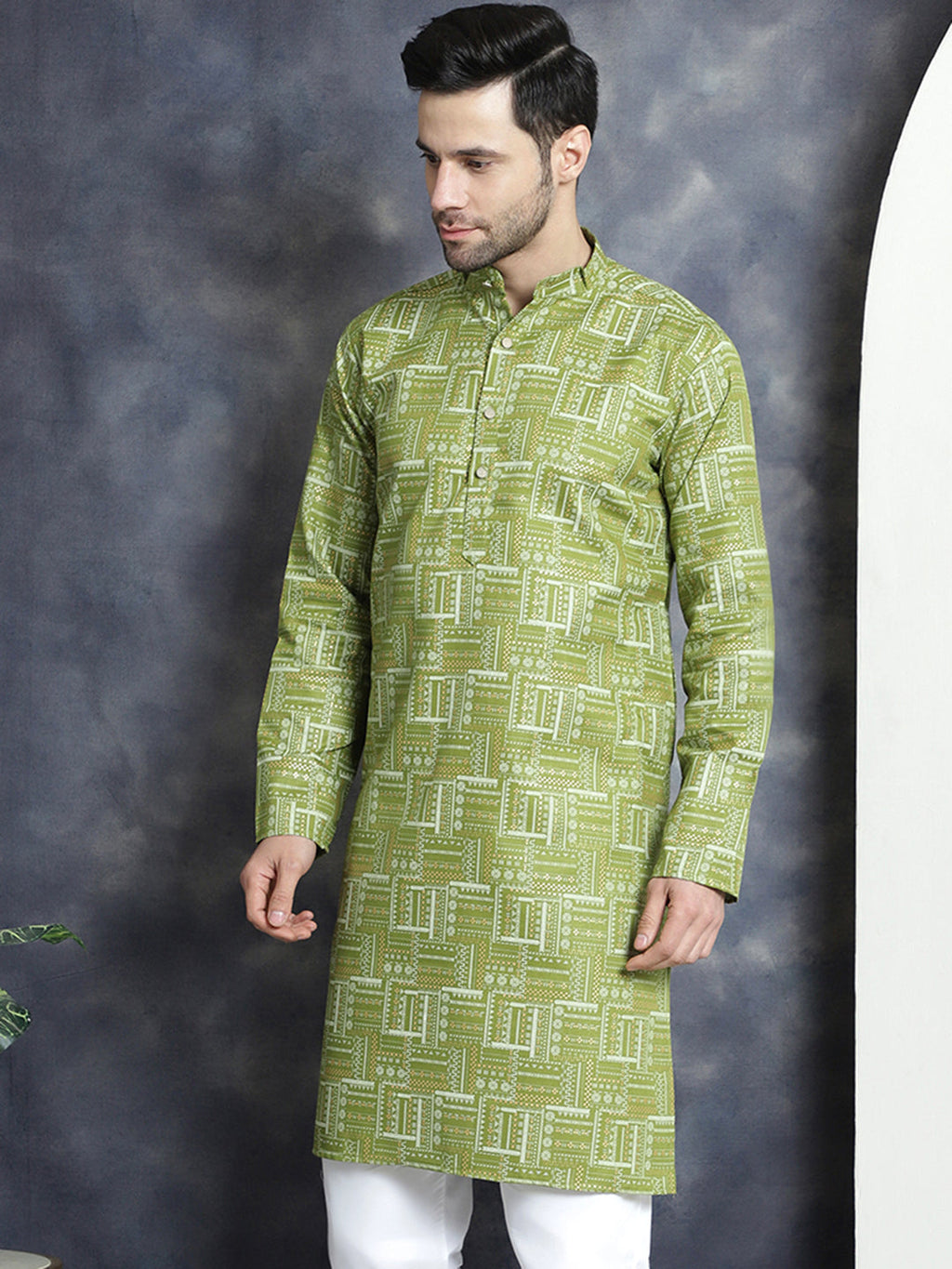 Jompers Men's Printed Kurta - Olive