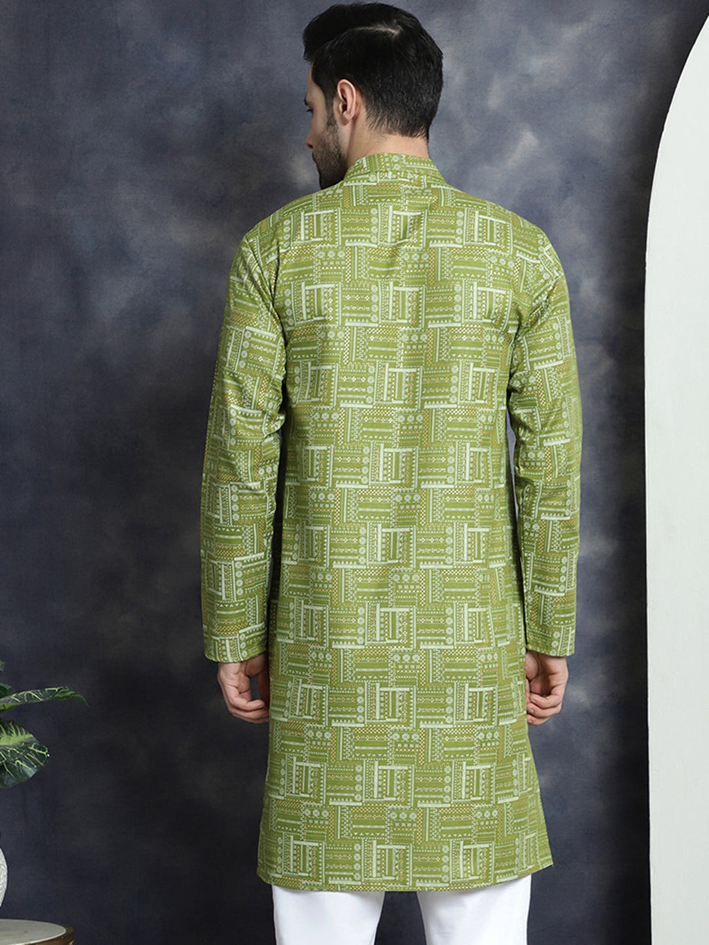 Jompers Men's Printed Kurta - Olive