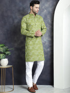 Jompers Men's Printed Kurta - Olive