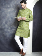 Jompers Men's Printed Kurta - Olive