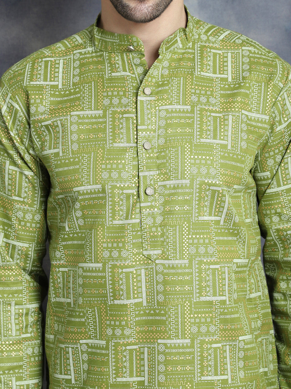 Jompers Men's Printed Kurta - Olive