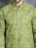 Jompers Men's Printed Kurta - Olive