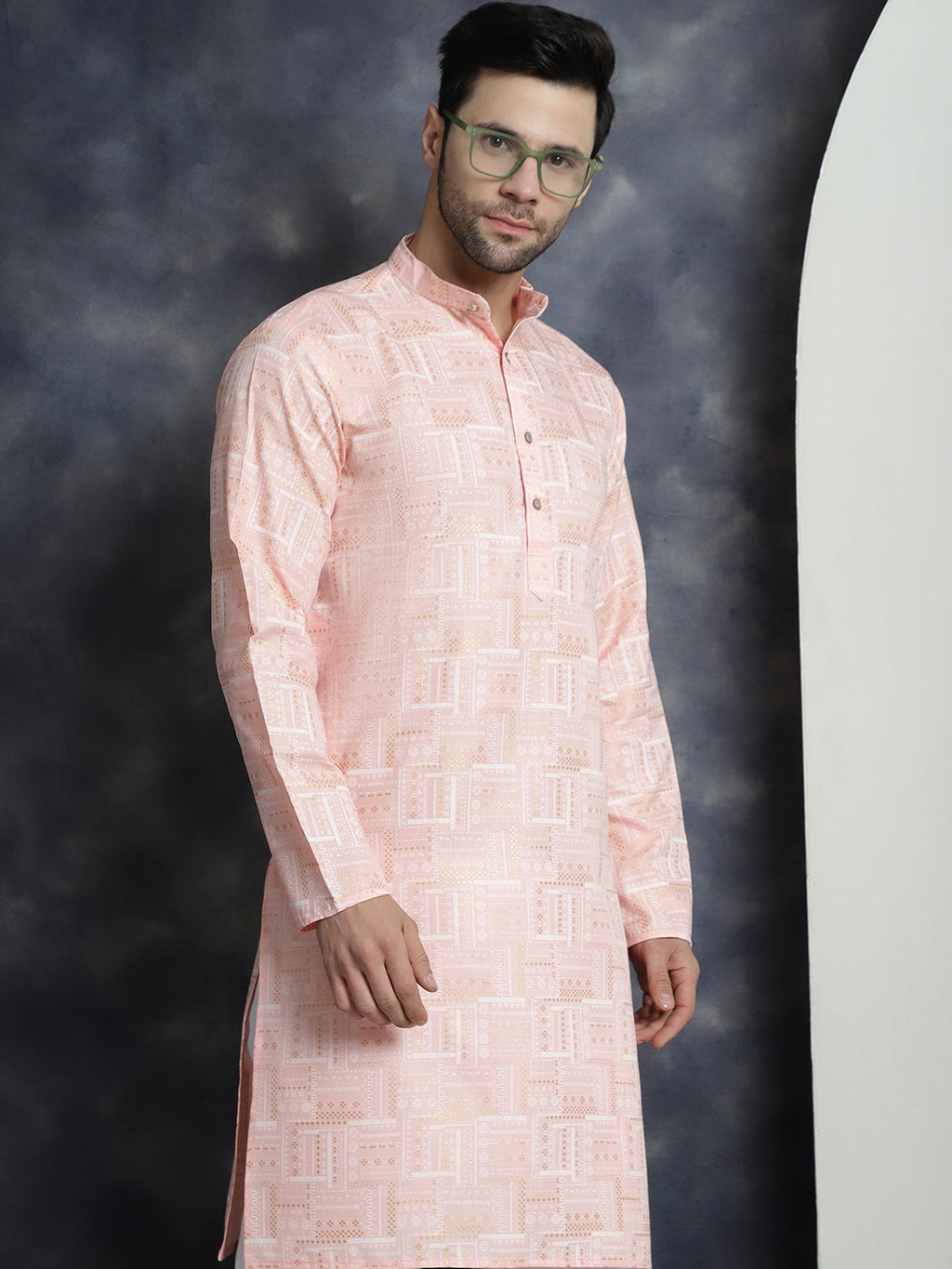 Jompers Men's Printed Kurta - Peach