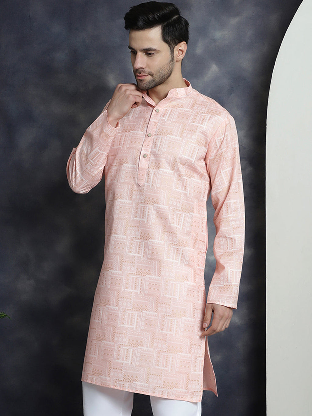 Jompers Men's Printed Kurta - Peach