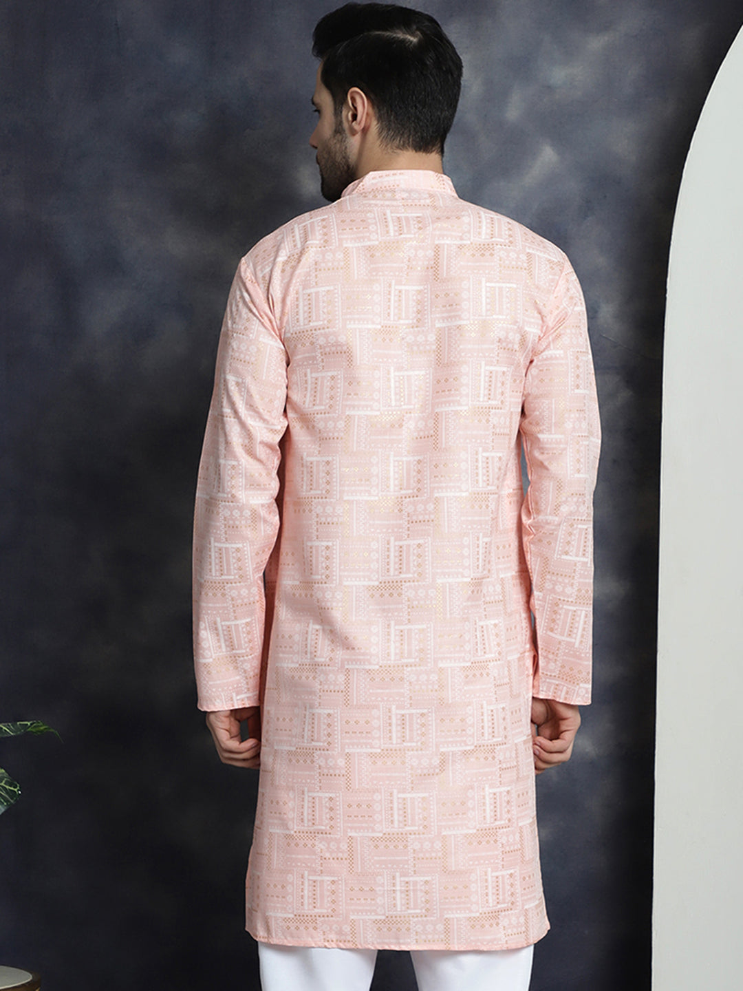 Jompers Men's Printed Kurta - Peach