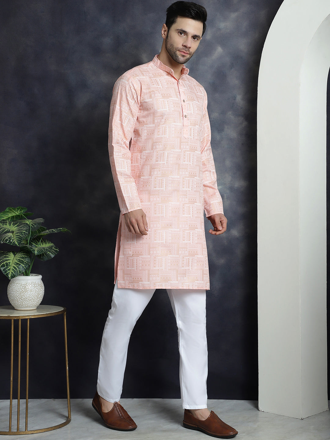Jompers Men's Printed Kurta - Peach