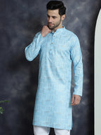 Jompers Men's Printed Kurta - Sky Blue
