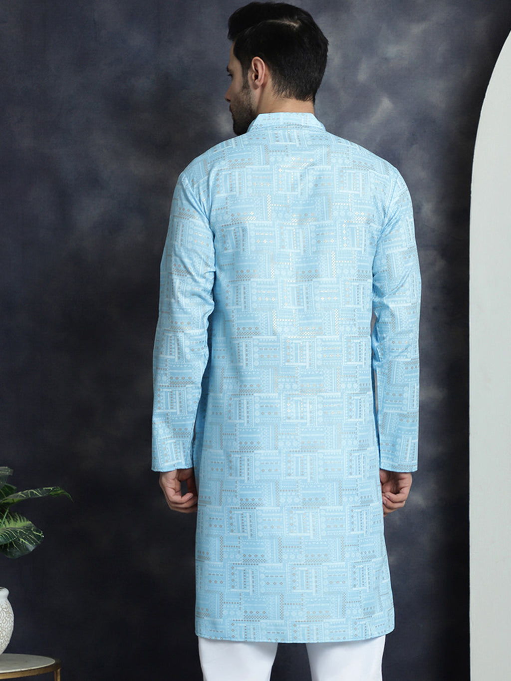 Jompers Men's Printed Kurta - Sky Blue