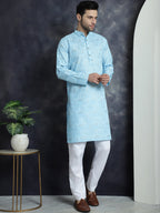 Jompers Men's Printed Kurta - Sky Blue