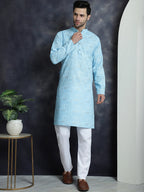 Jompers Men's Printed Kurta - Sky Blue