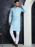 Jompers Men's Printed Kurta - Sky Blue