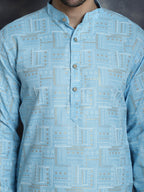 Jompers Men's Printed Kurta - Sky Blue