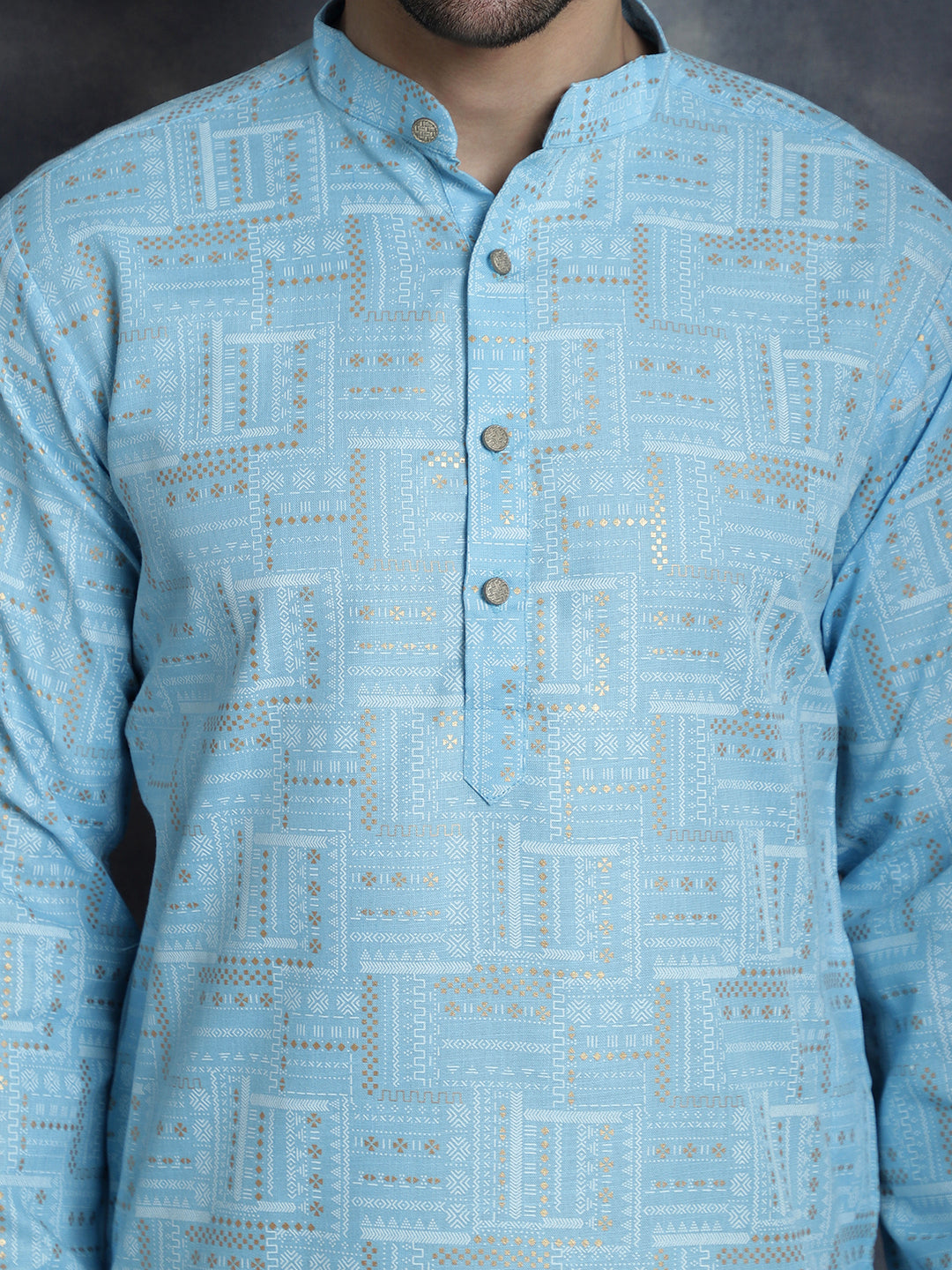 Jompers Men's Printed Kurta - Sky Blue
