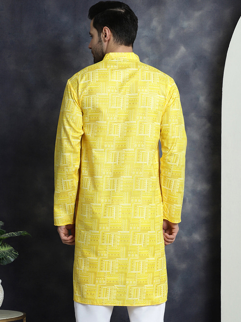 Jompers Men's Printed Kurta - Yellow