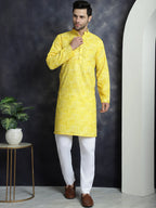 Jompers Men's Printed Kurta - Yellow