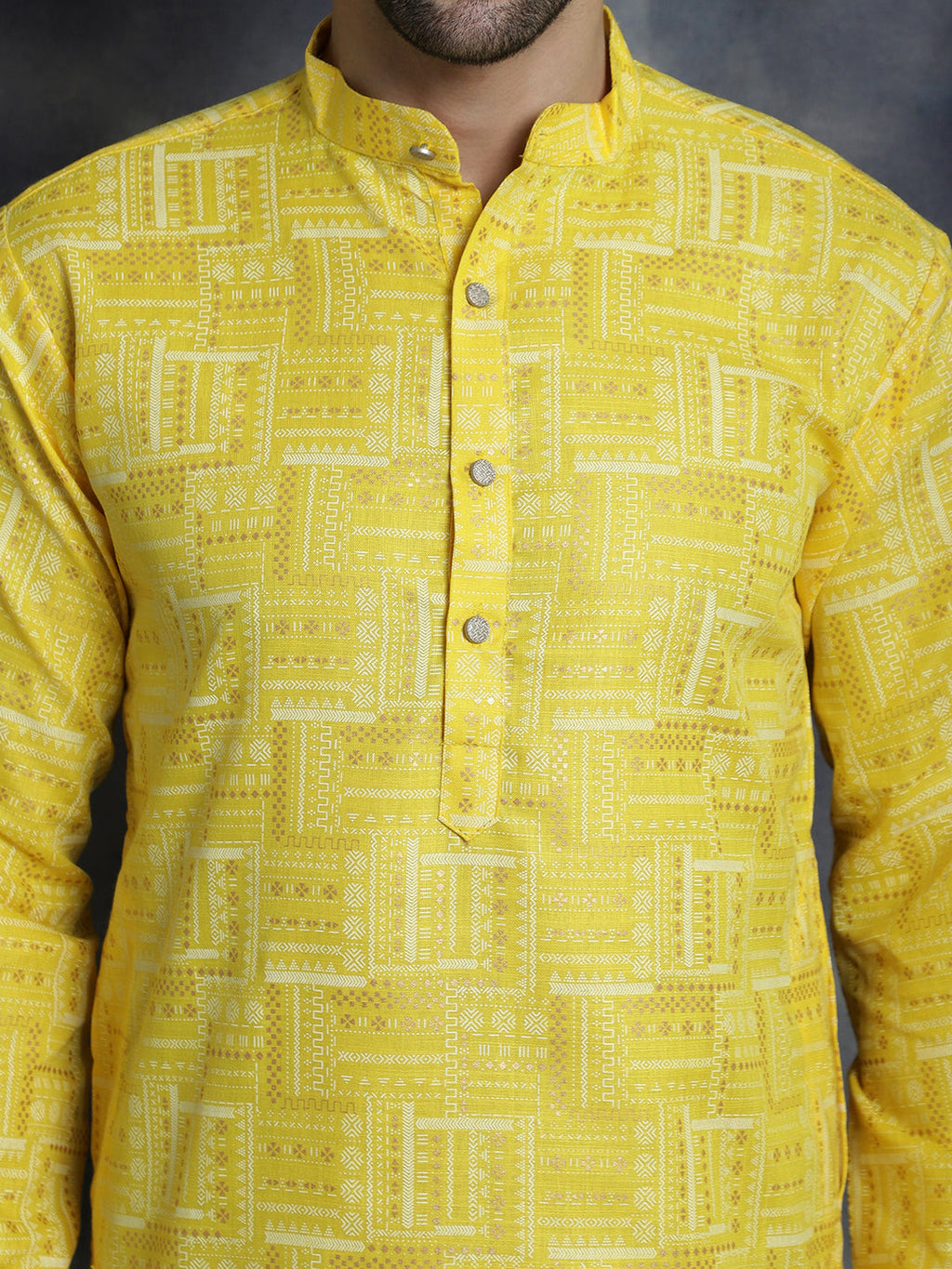Jompers Men's Printed Kurta - Yellow