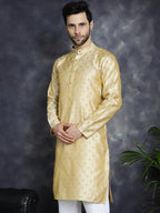 Jompers Men's Woven Design Silk Blend Kurta - Golden