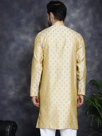 Jompers Men's Woven Design Silk Blend Kurta - Golden